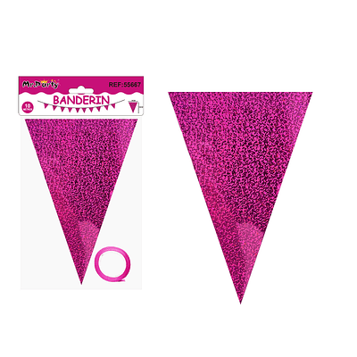 Guirnaldas banderín triángulo láser fucsia 14*20cm 7pcs