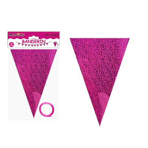 Guirnaldas banderín triángulo láser fucsia 14*20cm 7pcs