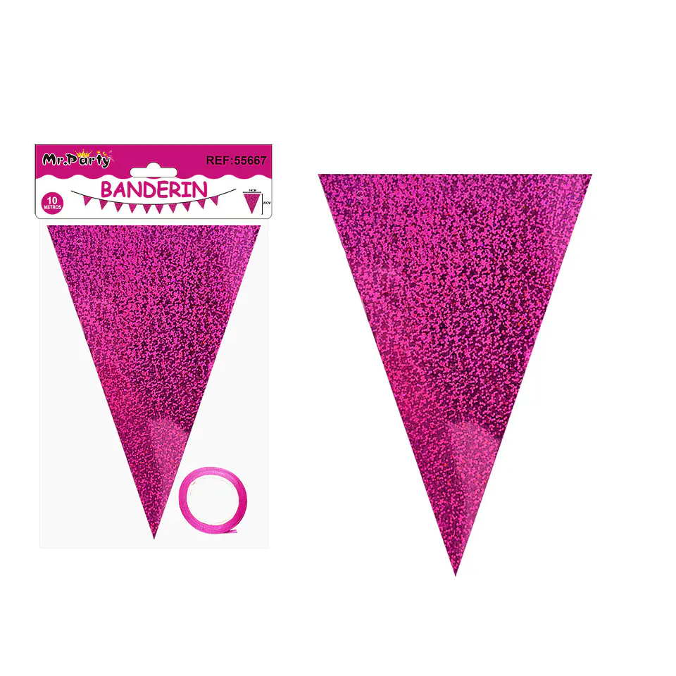 Guirnaldas banderín triángulo láser fucsia 14*20cm 7pcs 1