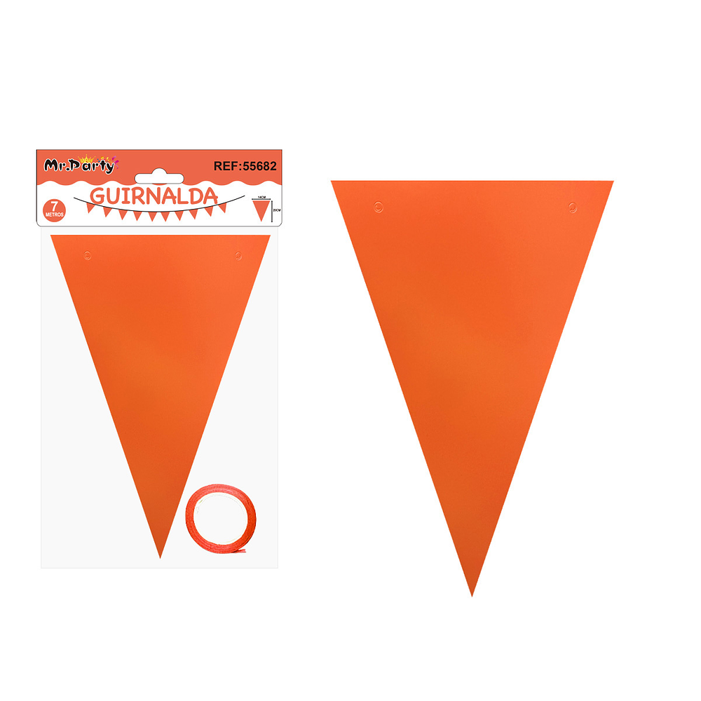 Guirnaldas banderín triángulo naranja rojo fluorescente 7M