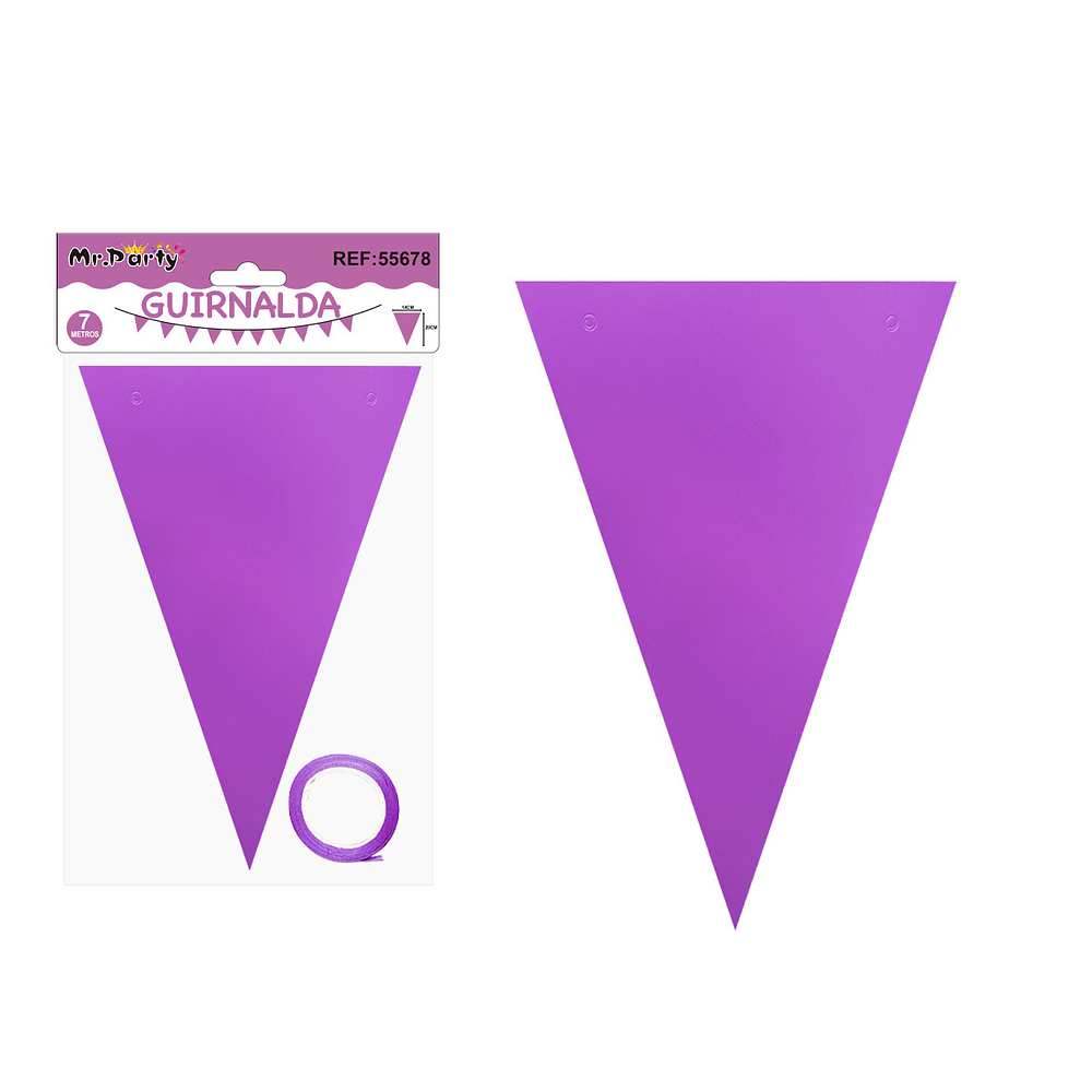 Guirnaldas banderín triángulo morado fluorescente 7M