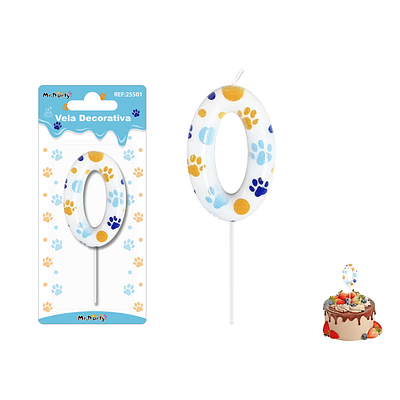 Velas con número 0 diseño huella de perro 9cm