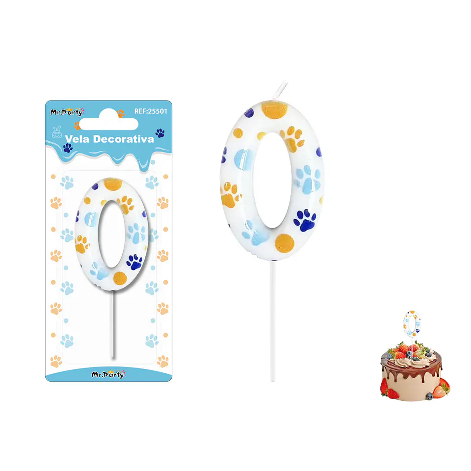Velas con número 0 diseño huella de perro 9cm 1