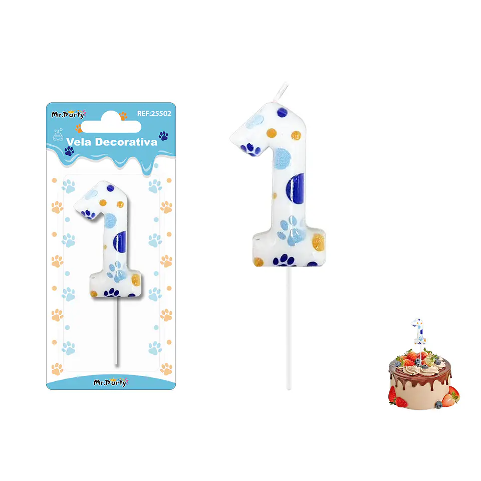 Velas con número 1 diseño huella de perro 9cm 1