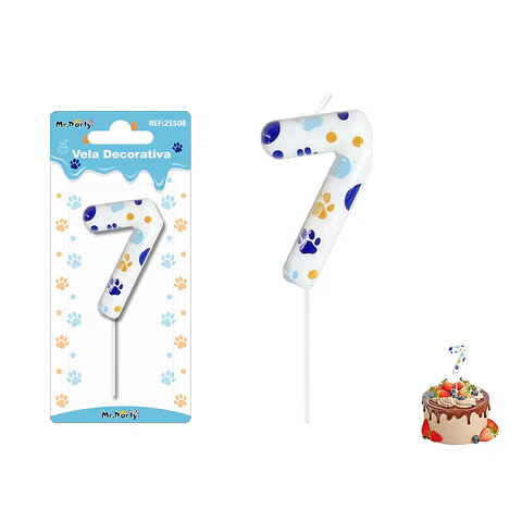 Velas con número 7 diseño huella de perro 9cm