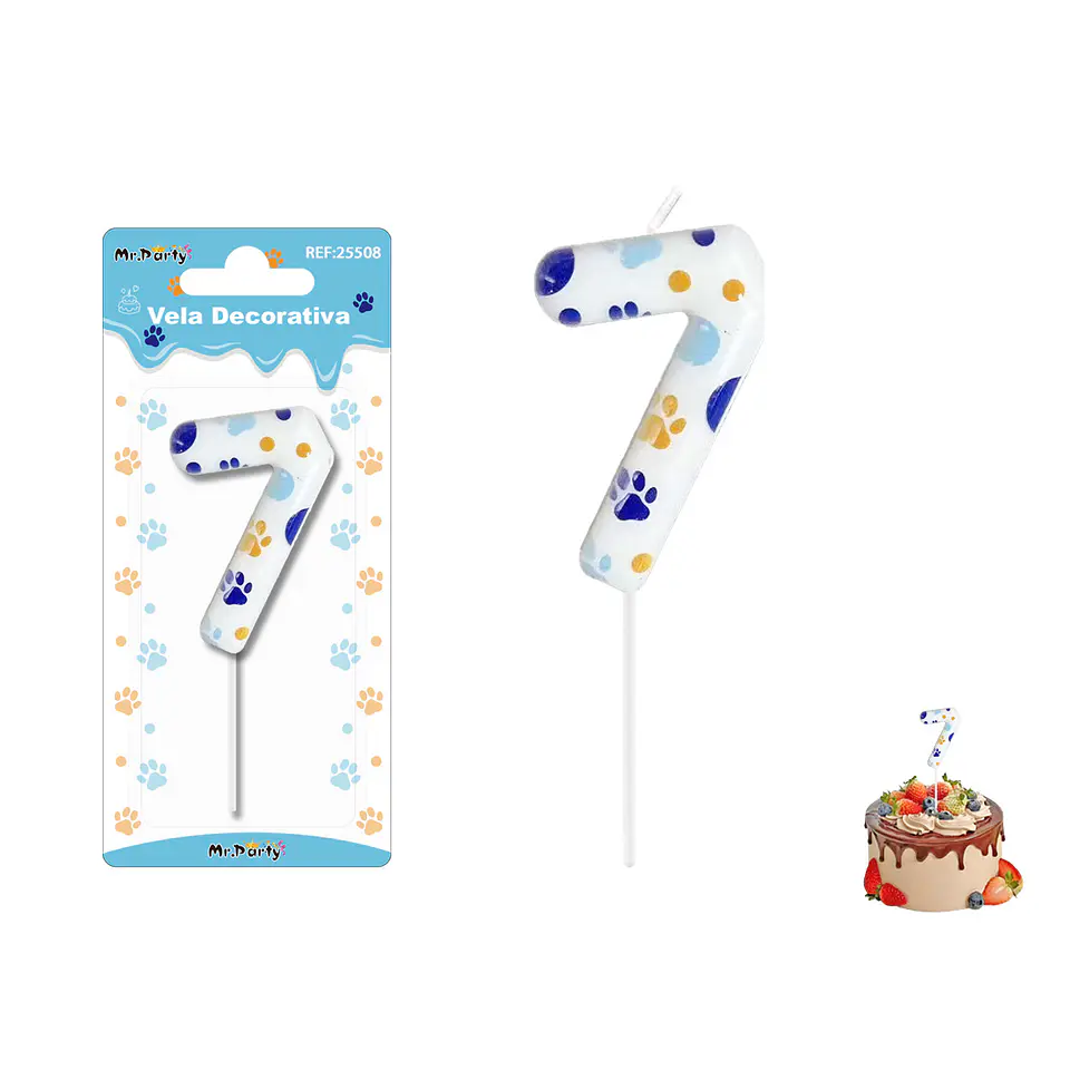 Velas con número 7 diseño huella de perro 9cm 1