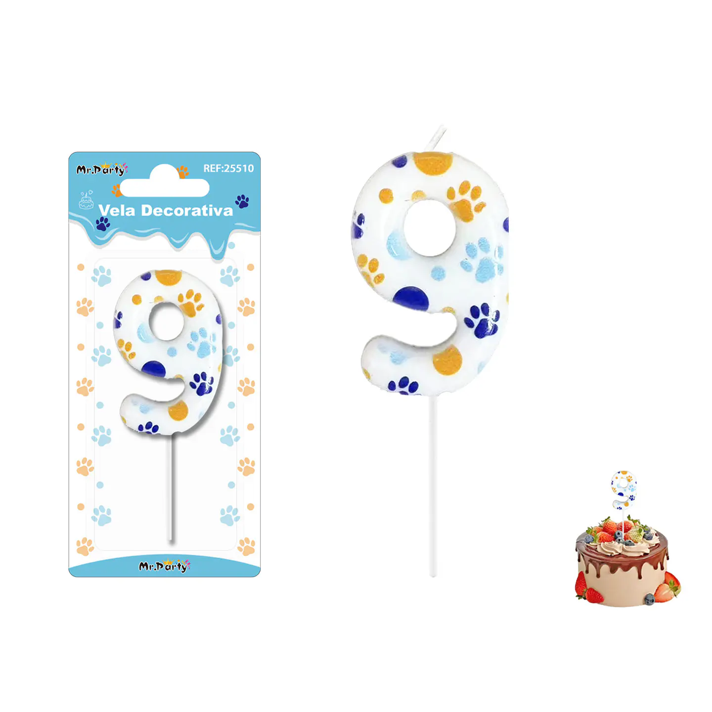 Velas con número 9 diseño huella de perro 9cm 1