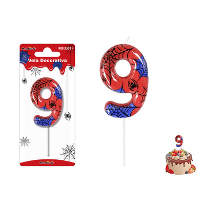 Velas con número 9 diseño telaraña 9cm