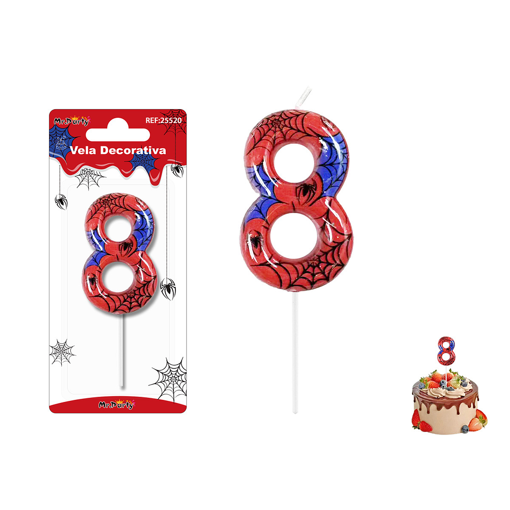 Velas con número 8 diseño telaraña 9cm