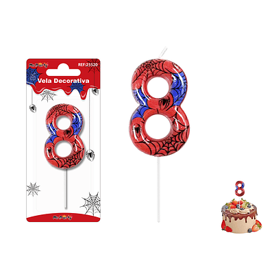 Velas con número 8 diseño telaraña 9cm
