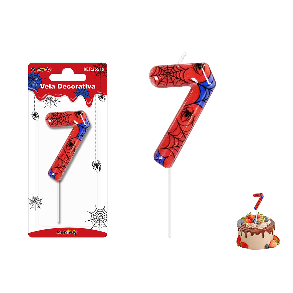 Velas con número 7 diseño telaraña 9cm