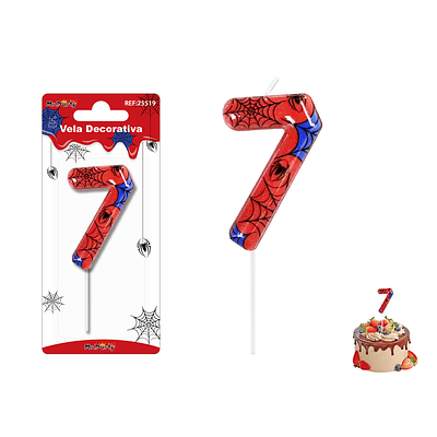 Velas con número 7 diseño telaraña 9cm
