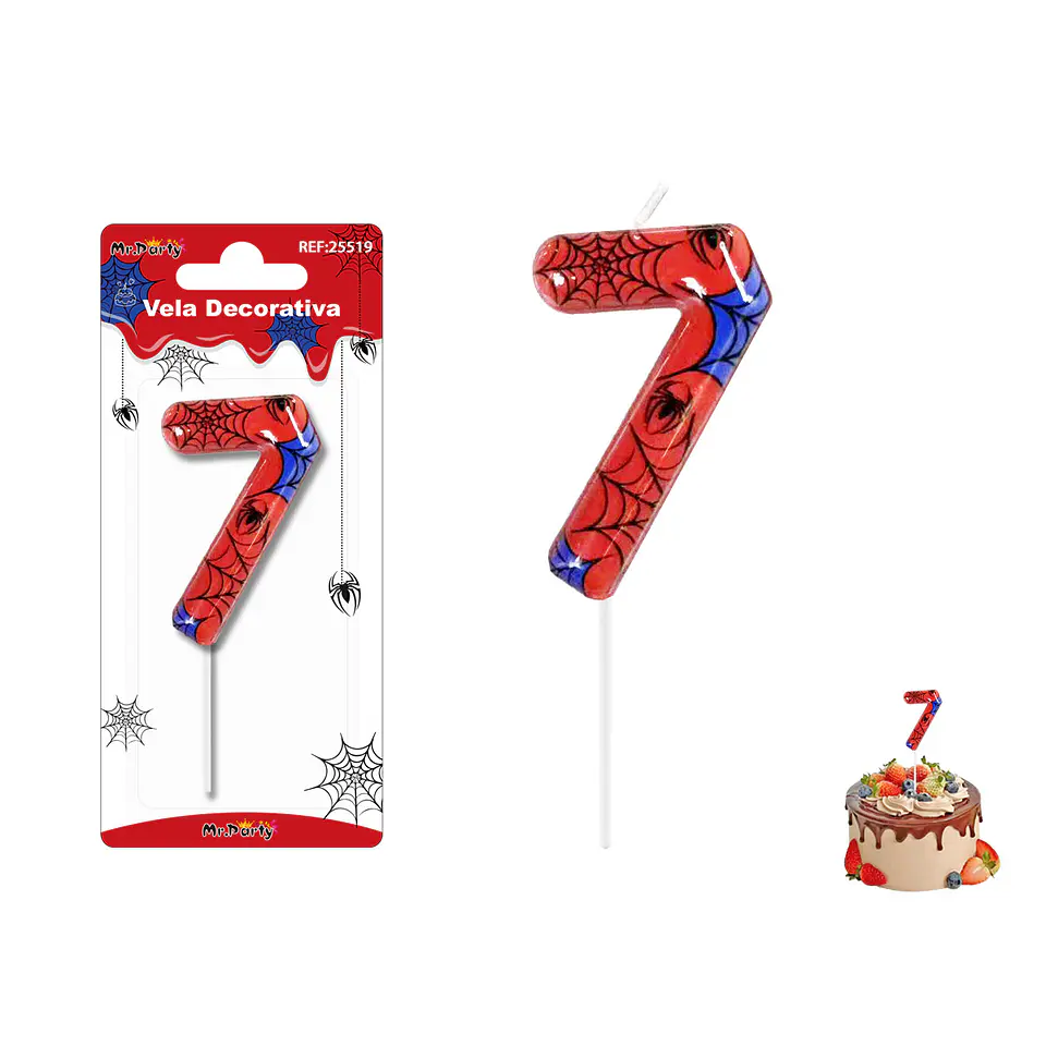 Velas con número 7 diseño telaraña 9cm 1