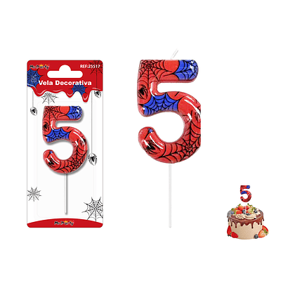 Velas con número 5 diseño telaraña 9cm