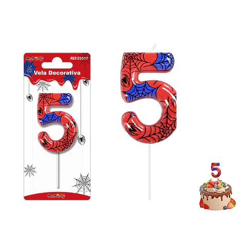 Velas con número 5 diseño telaraña 9cm