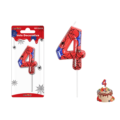 Velas con número 4 diseño telaraña 9cm