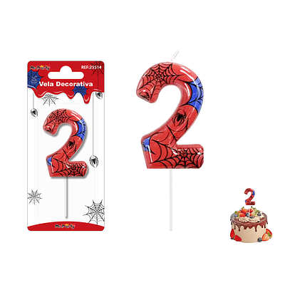 Velas con número 2 diseño telaraña 9cm