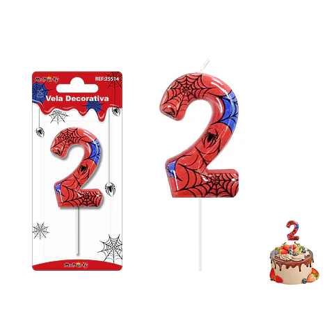 Velas con número 2 diseño telaraña 9cm
