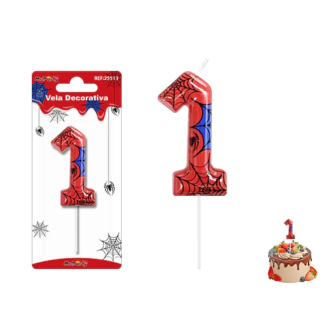Velas con número 1 diseño telaraña 9cm