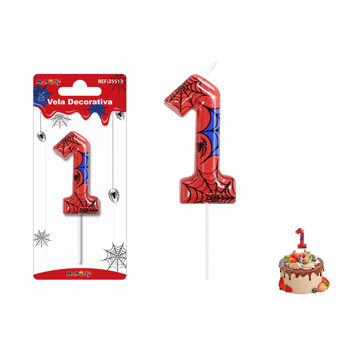 Velas con número 1 diseño telaraña 9cm 1