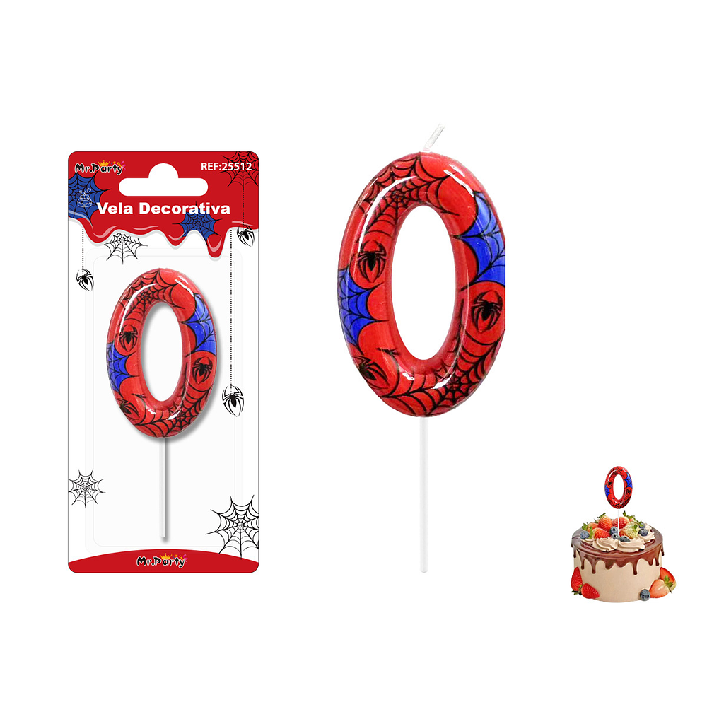 Velas con número 0 diseño telaraña 9cm