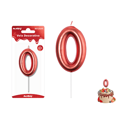 Velas con número 0 metalizadas rojo 9cm