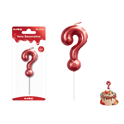 Velas con signo ? metalizadas rojo 9cm