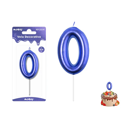 Velas con número 0 metalizadas azul 9cm