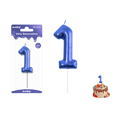 Velas con número 1 metalizadas azul 9cm