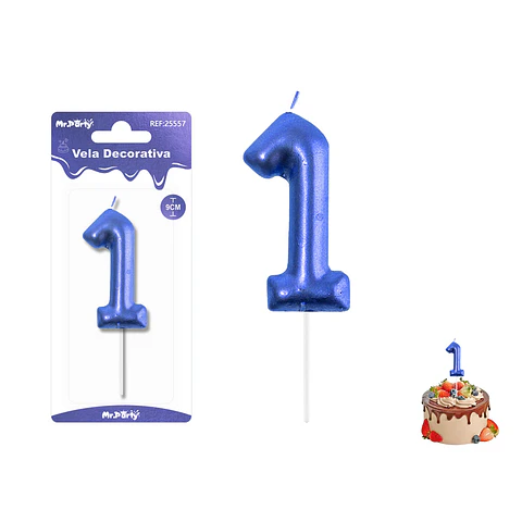 Velas con número 1 metalizadas azul 9cm