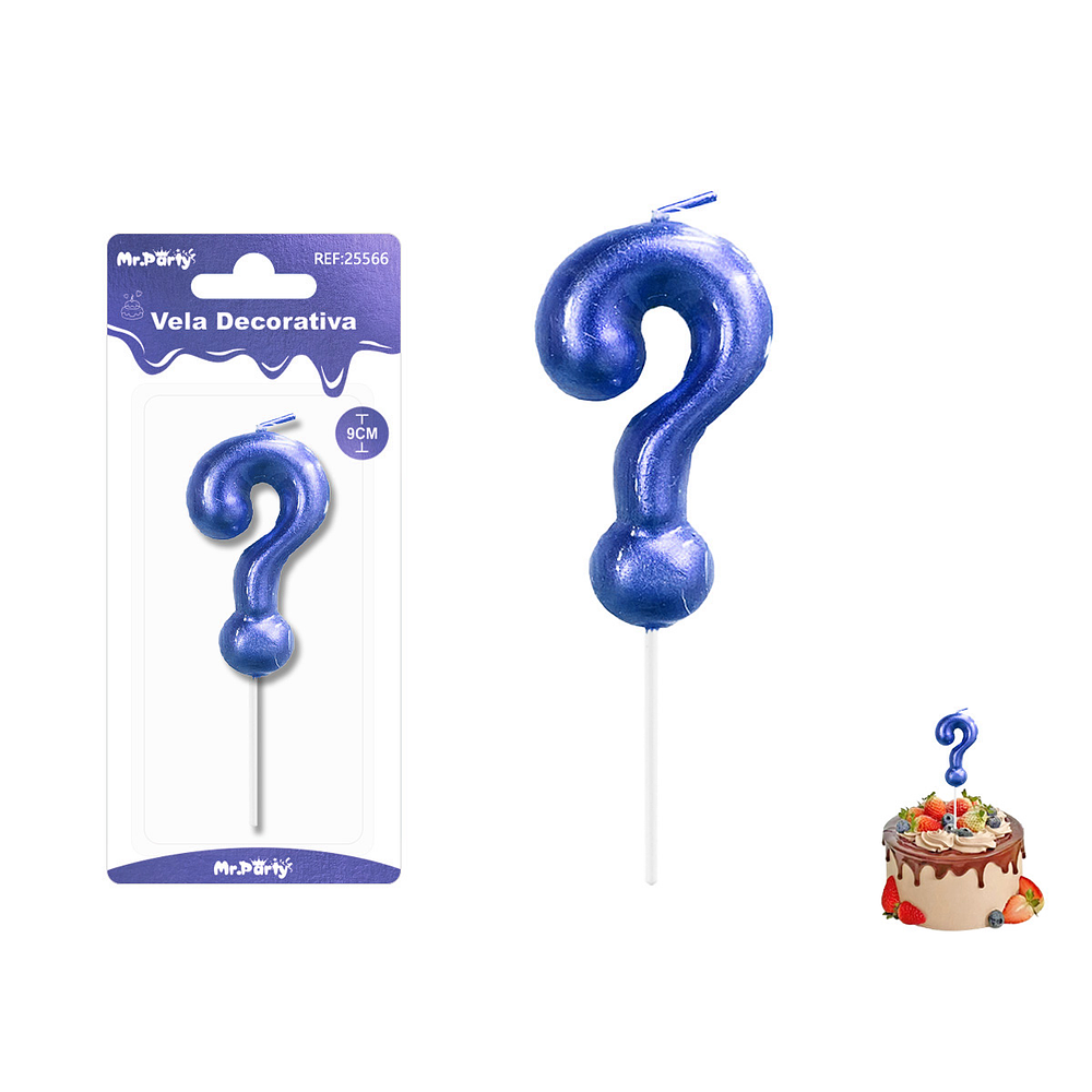 Velas con signo ? metalizadas azul 9cm