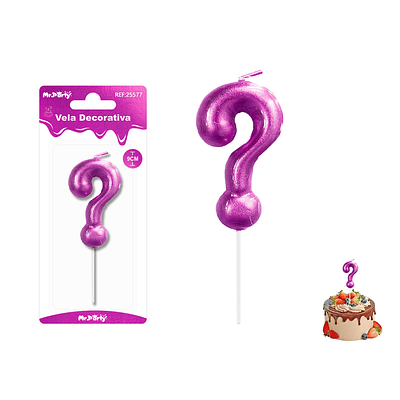 Velas con signo ? metalizadas rosado 9cm