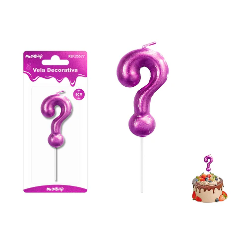Velas con signo ? metalizadas rosado 9cm
