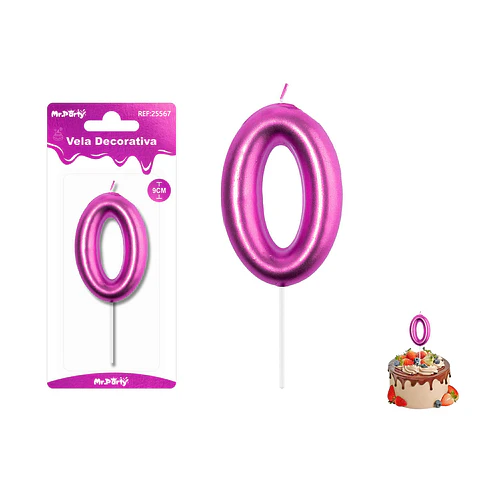 Velas con número 0 metalizadas rosado 9cm