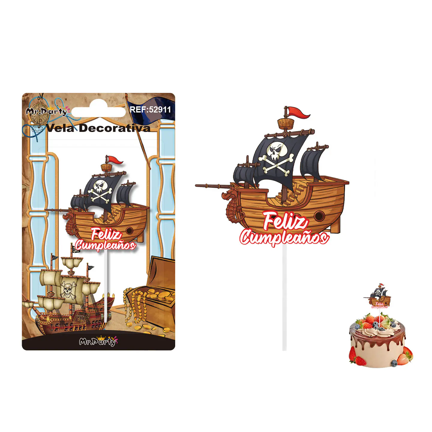 Vela decorativa diseño barco pirata 5.6*6cm 1