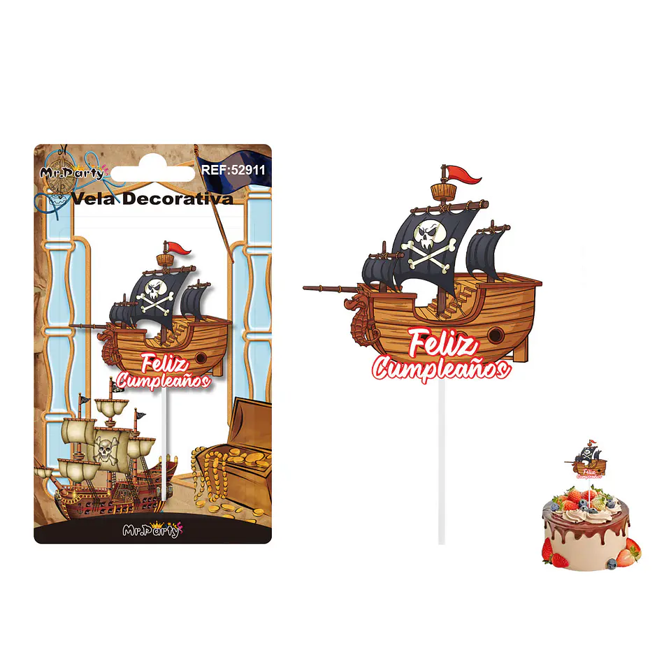Vela decorativa diseño barco pirata 5.6*6cm 1