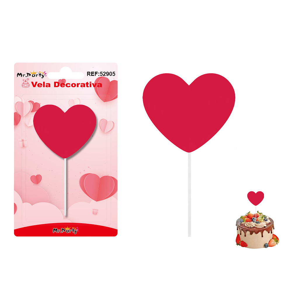Vela decorativa diseño corazón rojo 6.5*5.6cm