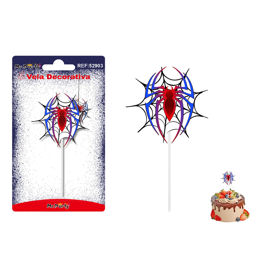 Vela decorativa diseño araña rojo y azul 5.6*6cm