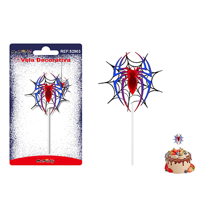 Vela decorativa diseño araña rojo y azul 5.6*6cm