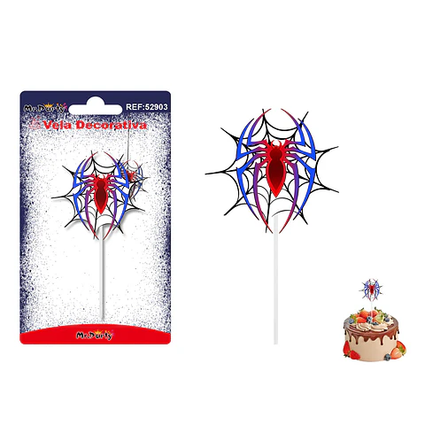 Vela decorativa diseño araña rojo y azul 5.6*6cm