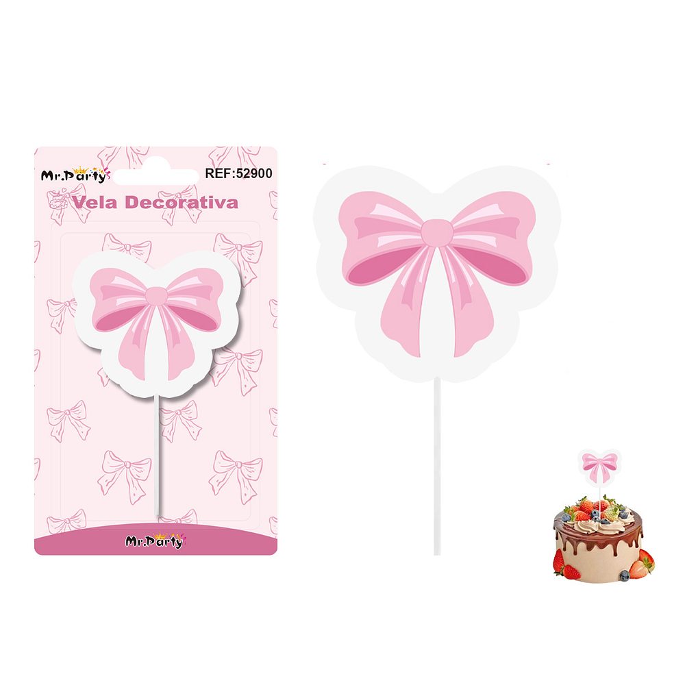 Vela decorativa diseño lazo rosado 6.4*5.3cm