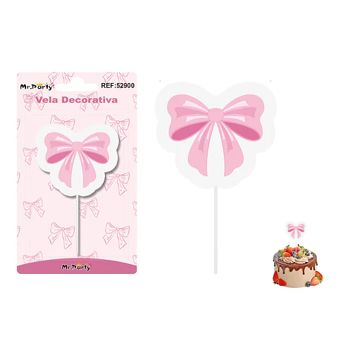 Vela decorativa diseño lazo rosado 6.4*5.3cm
