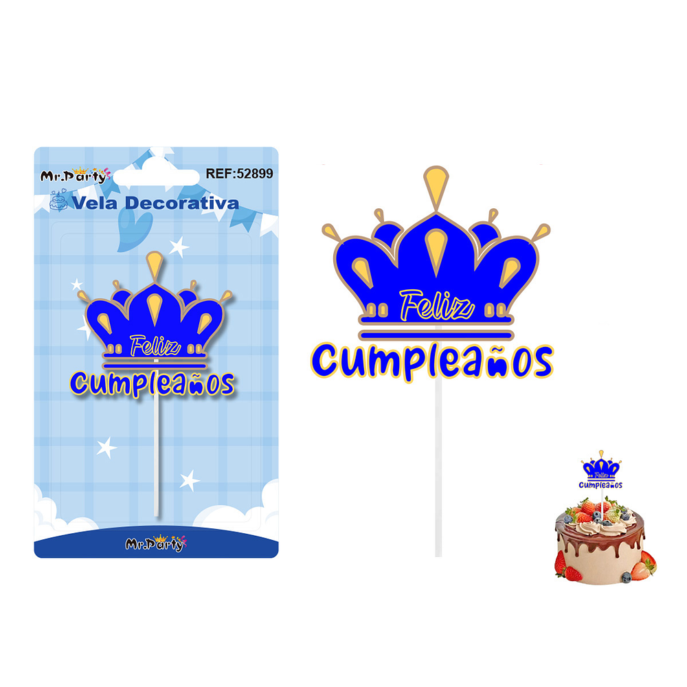 Vela decorativa diseño corona azul 6.4*5.8cm