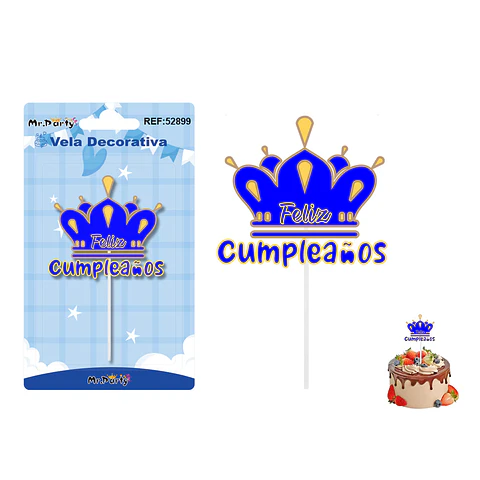 Vela decorativa diseño corona azul 6.4*5.8cm