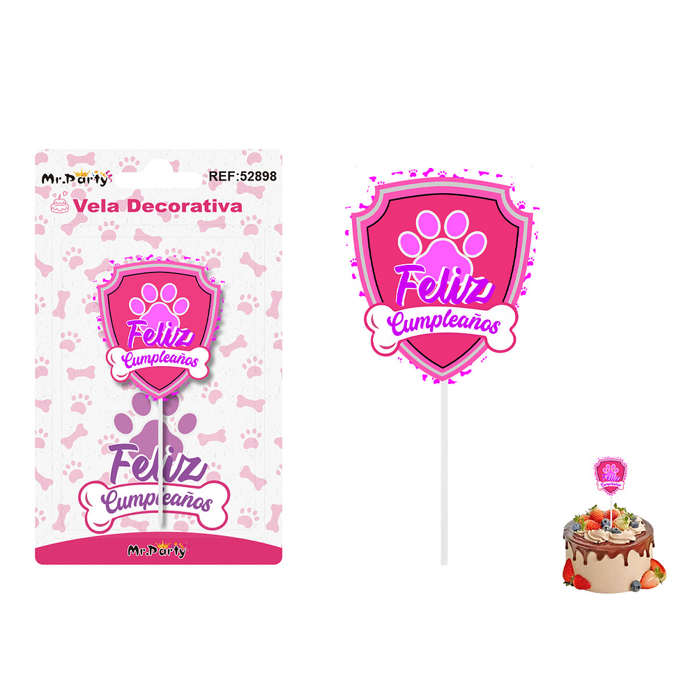 Vela decorativa diseño escudo huella rosado 5.3*6cm