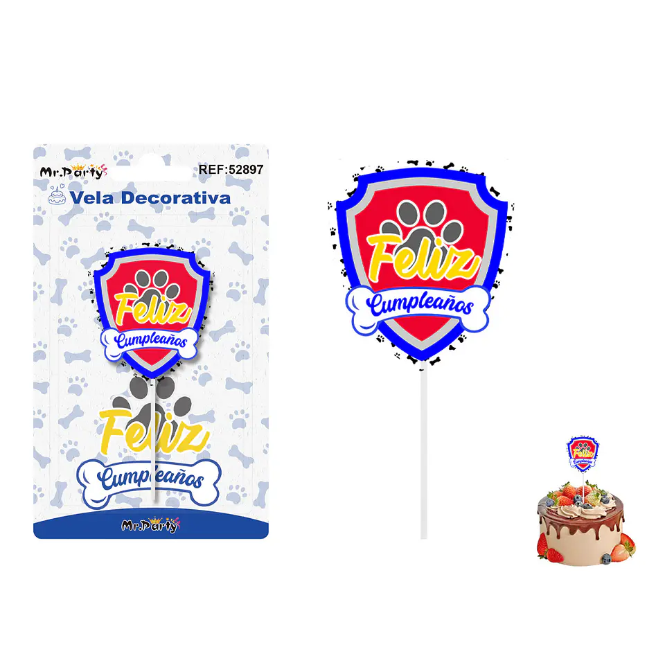 Vela decorativa diseño escudo huella azul 5.3*6cm 1