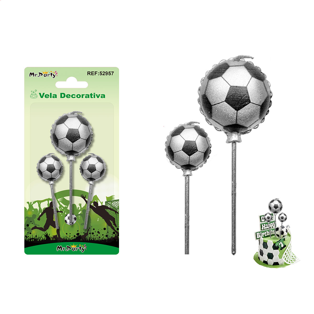 Vela de fútbol plateada 3.5/5cm 3pcs