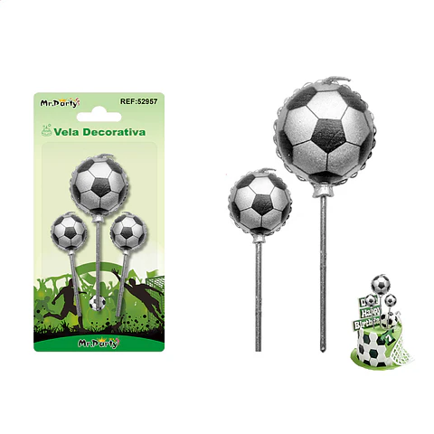 Vela de fútbol plateada 3.5/5cm 3pcs