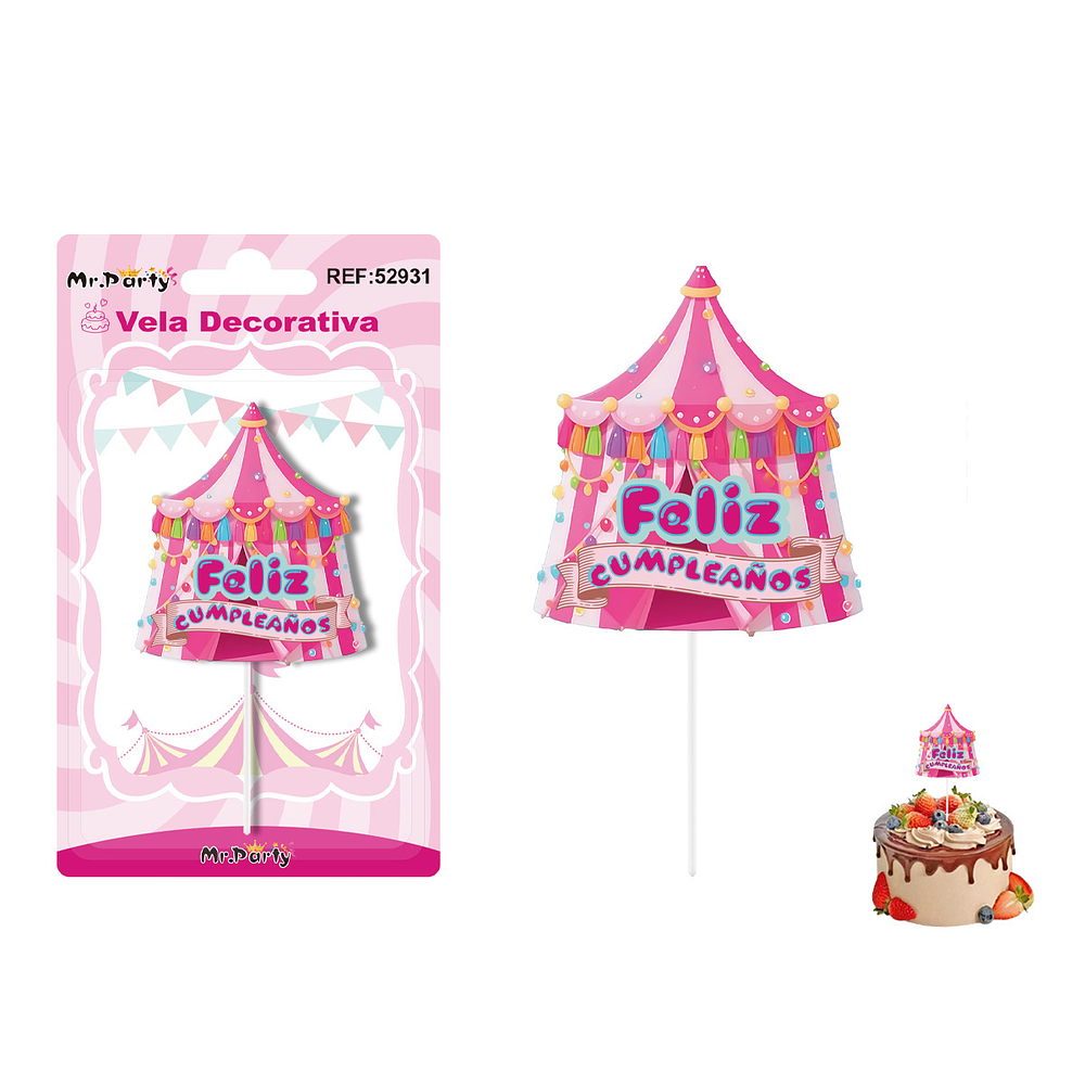 Vela decorativa diseño circo rosado 6*8cm