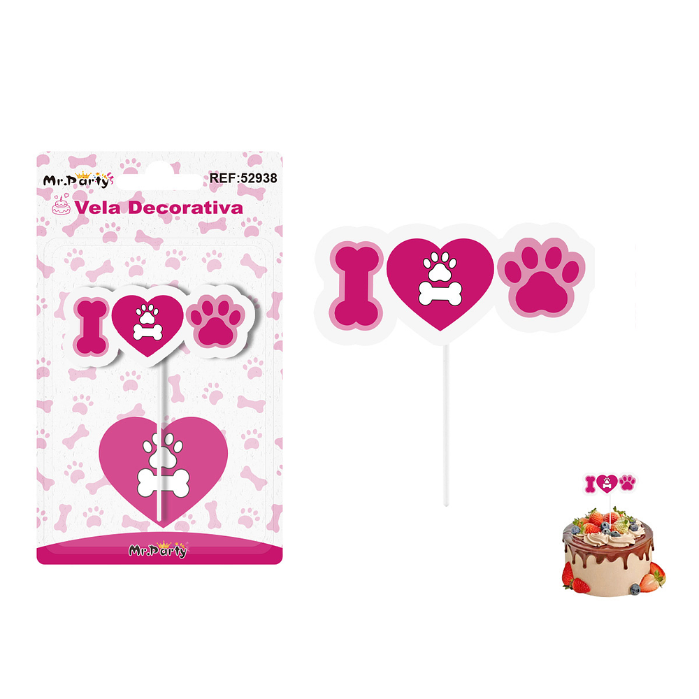 Vela decorativa diseño huella de perro rosado 6.5*3.5cm